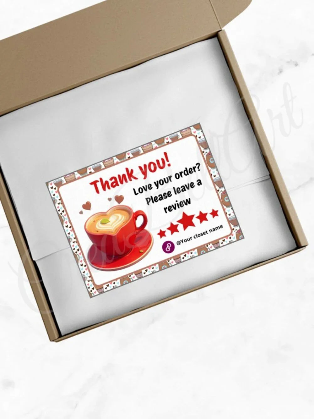 100 Personalized Coffe Thank You Cards Small Business, 4×3 in